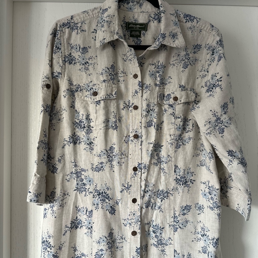 Eddie Bauer Cream and Blue Floral Maxi Dress - Picture 2 of 10